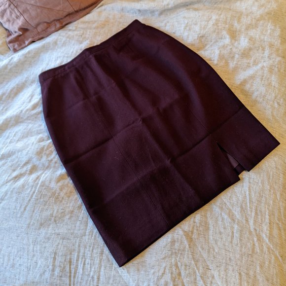 Vintage Dark Purple Wool Pencil Skirt - Picture 4 of 5